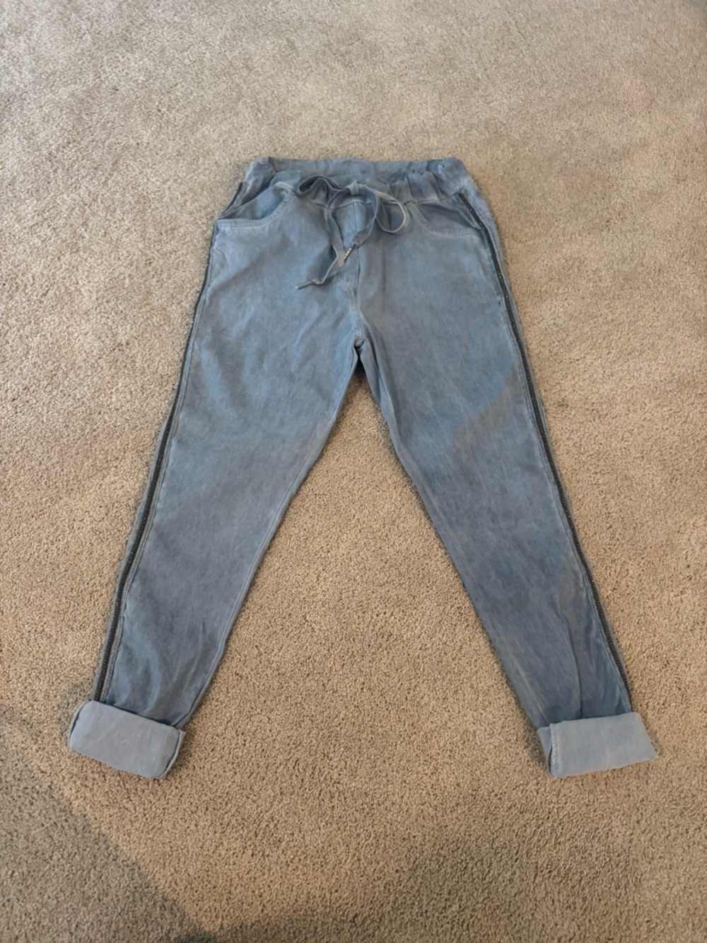 Light Blue Straight Leg Pull-On Pants